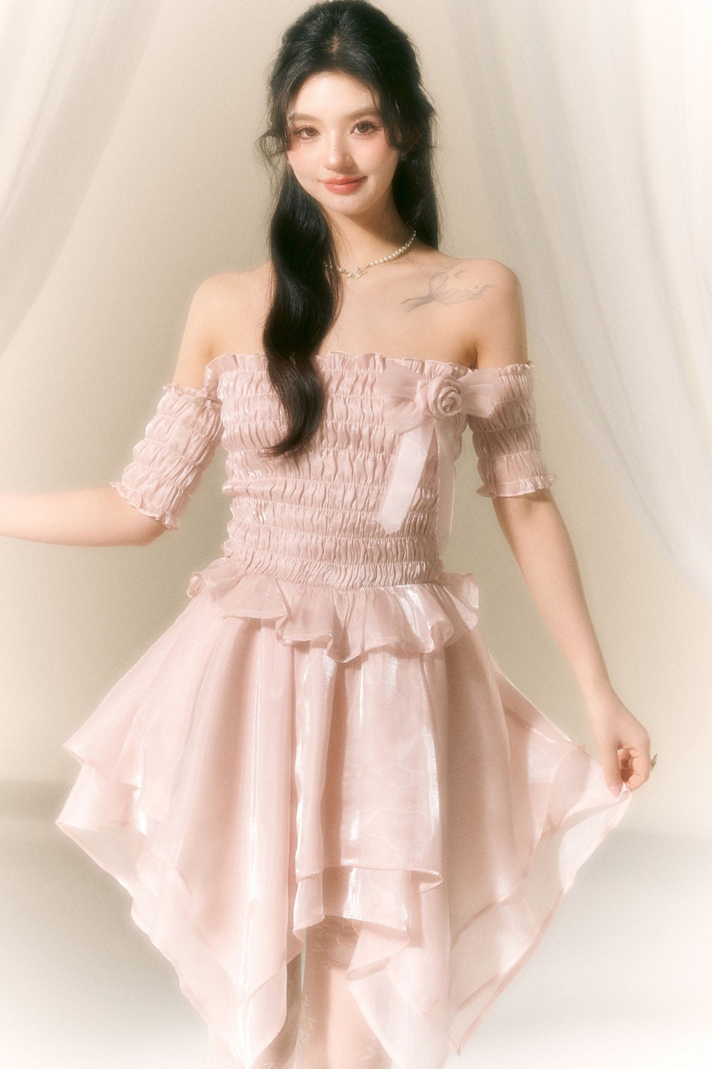 Off-Shoulder Satin Ballet Dress
