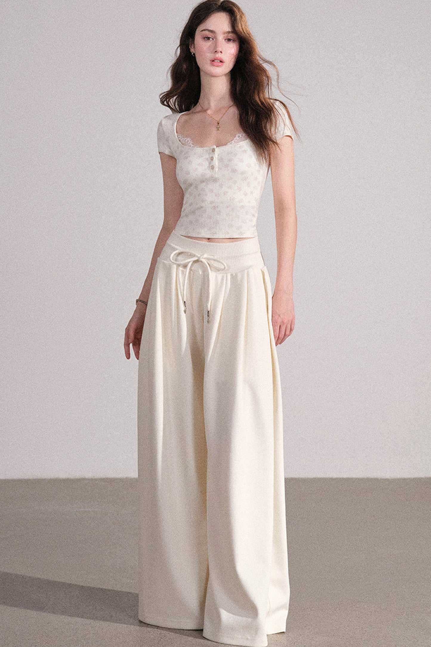 Square Neck Lace Ribbed Crop Top