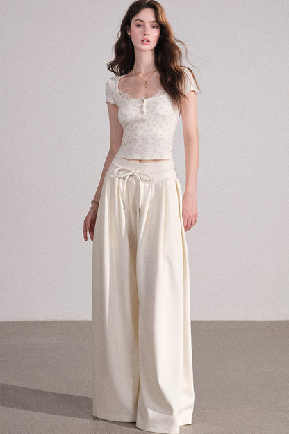 Square Neck Lace Ribbed Crop Top