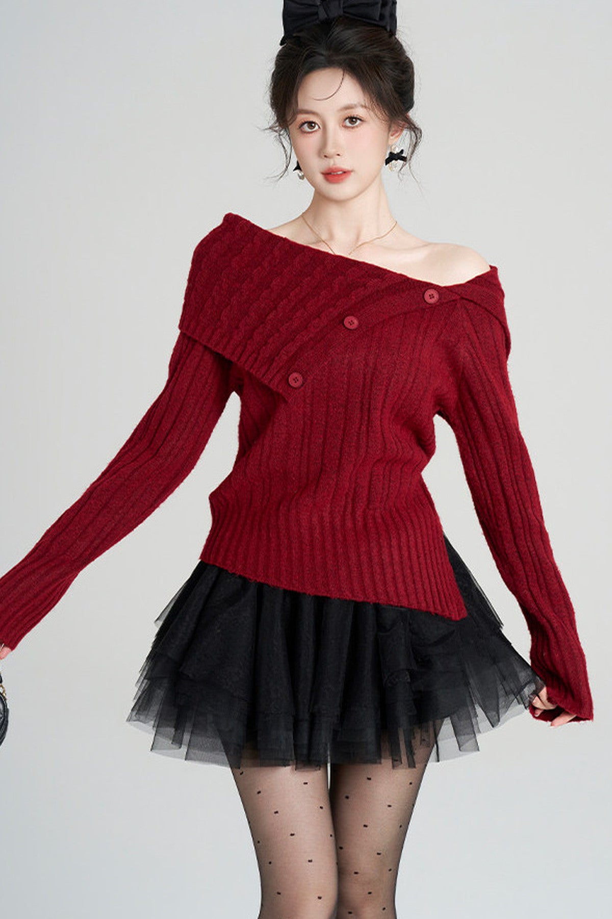 Off-Shoulder Knit Top and Skirt Set-Up
