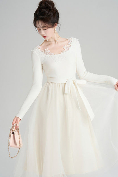 White Lace Dress and Red Jacket
