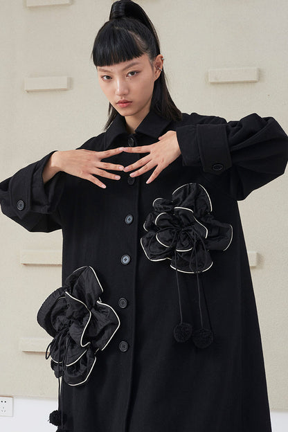 Floral Pleated Wool Coat