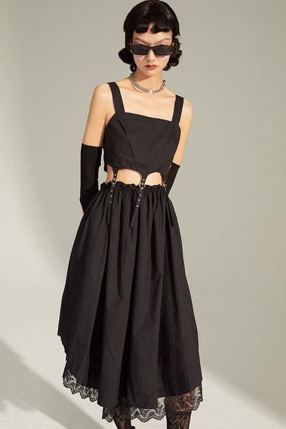 Black Mid-Length Camisole Dress