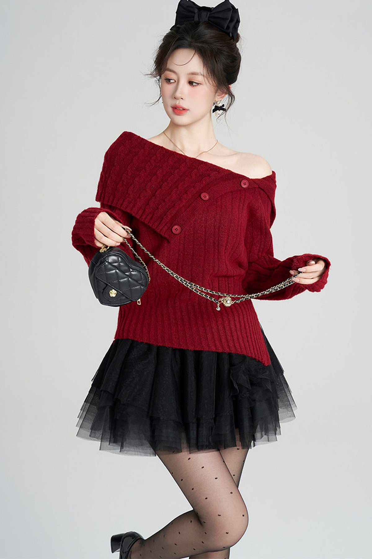 Off-Shoulder Knit Top and Skirt Set-Up