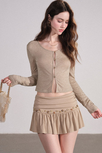 Wavy Hem Suspender Dress and Cardigan Set-Up