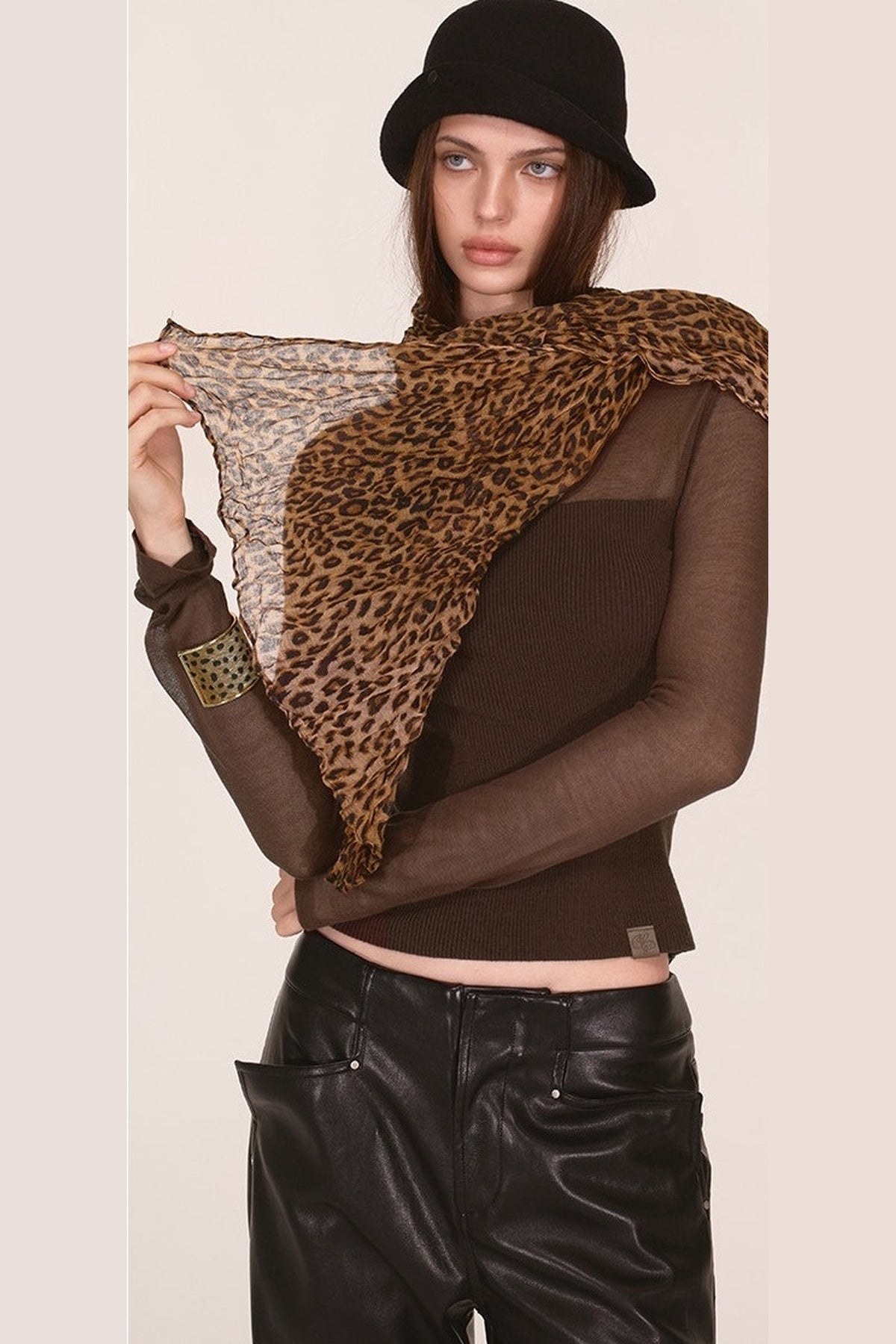 Leopard Print Irregular Pleated Scarf Shawl