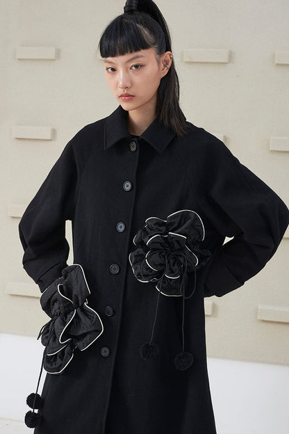 Floral Pleated Wool Coat