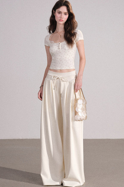 Square Neck Lace Ribbed Crop Top
