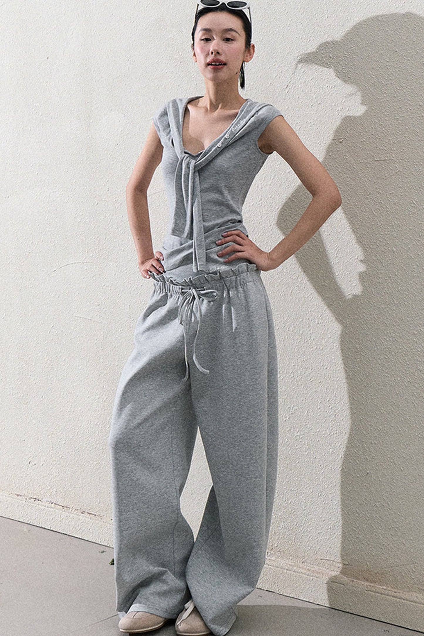 Liquid Cotton Ruffle Wide-Leg Pants
