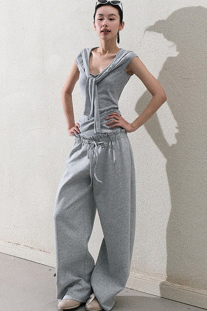 Liquid Cotton Ruffle Wide-Leg Pants