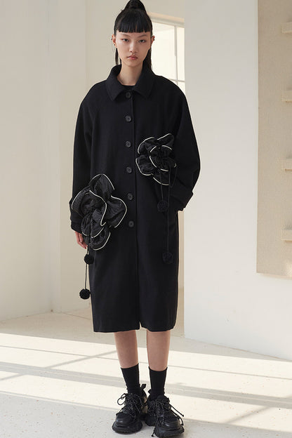 Floral Pleated Wool Coat