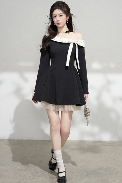 Black Off-Shoulder Mesh Dress
