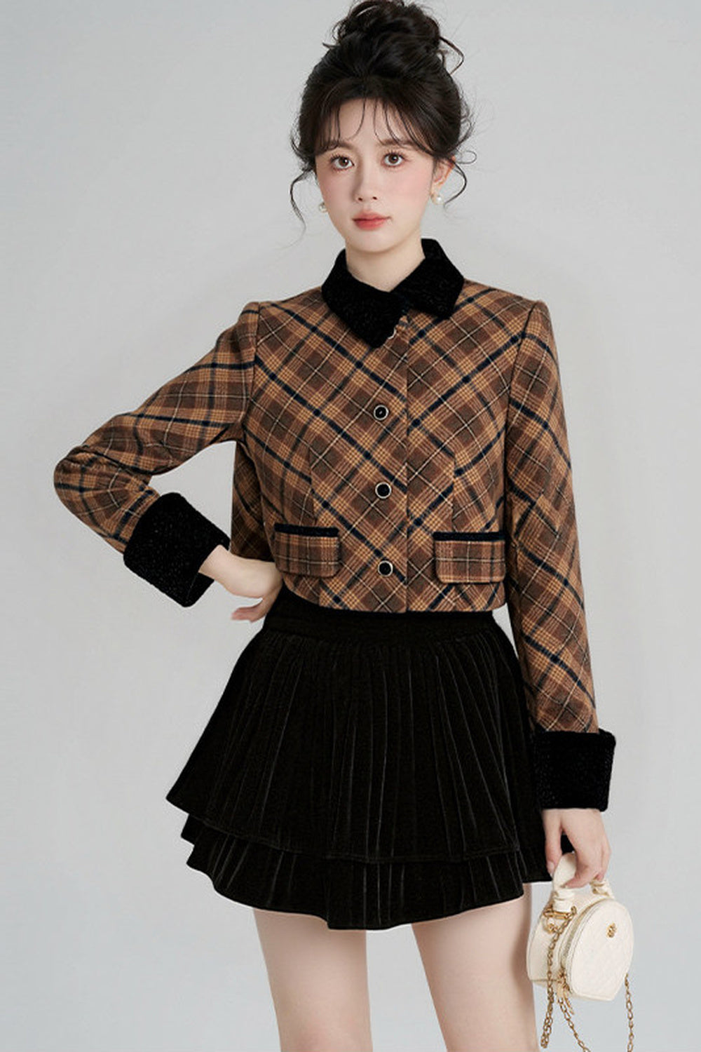 Plaid Jacket and Skirt Set-Up