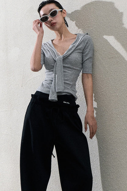 Liquid Cotton Ruffle Wide-Leg Pants