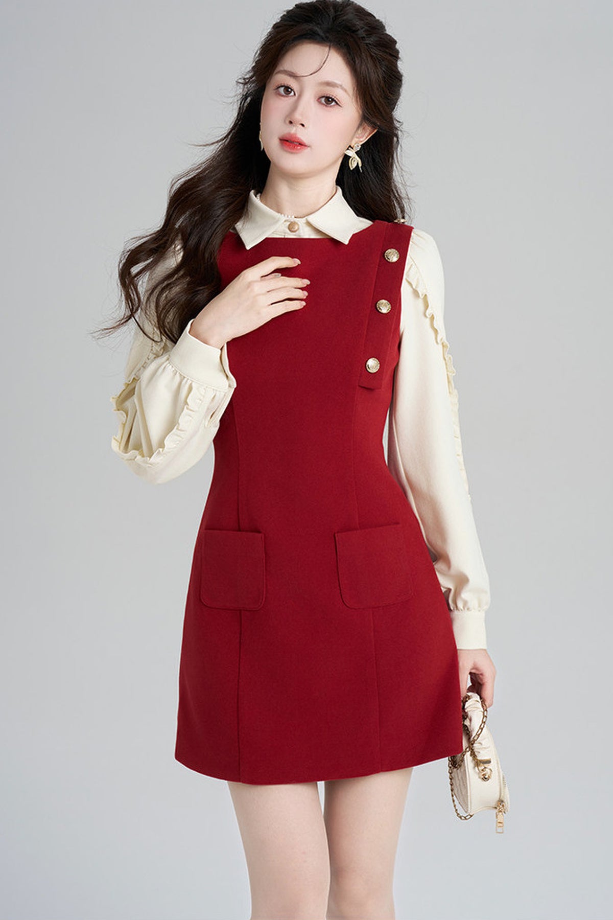 Red Dress and Beige Top Set-Up