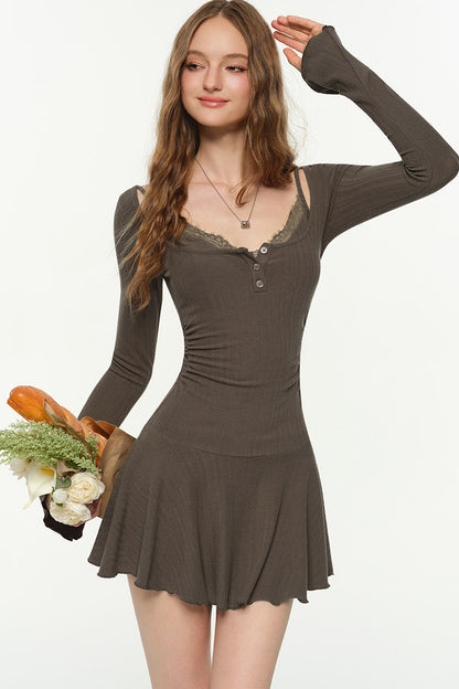 Layered-Look Square Neck Dress
