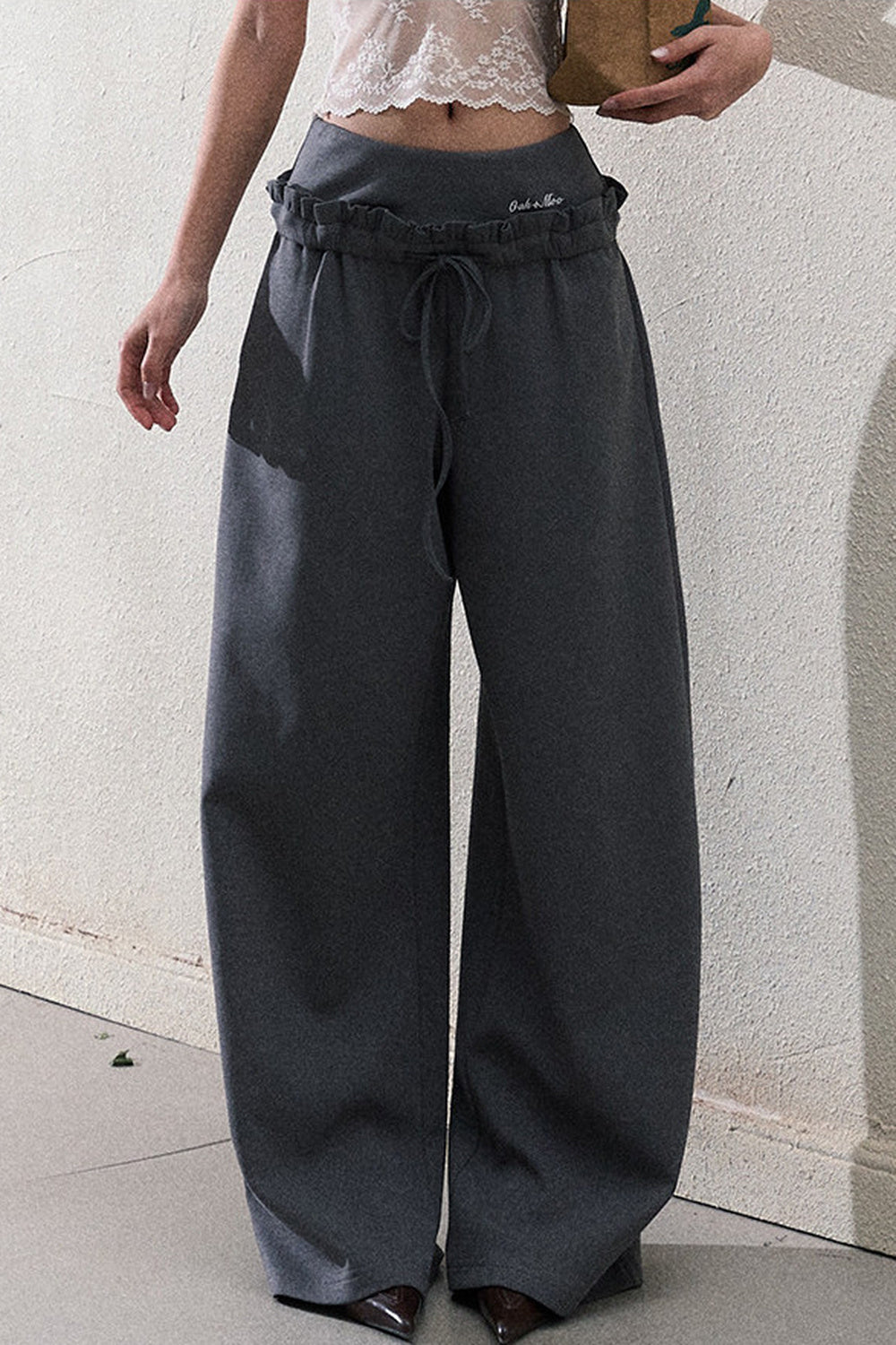 Liquid Cotton Ruffle Wide-Leg Pants