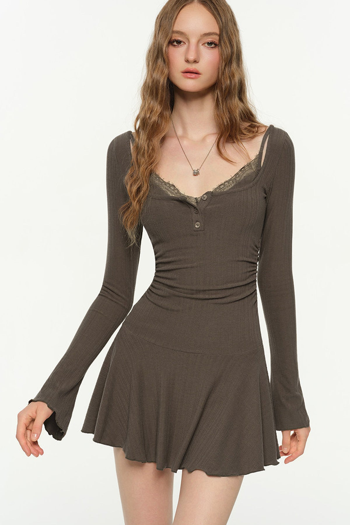 Layered-Look Square Neck Dress