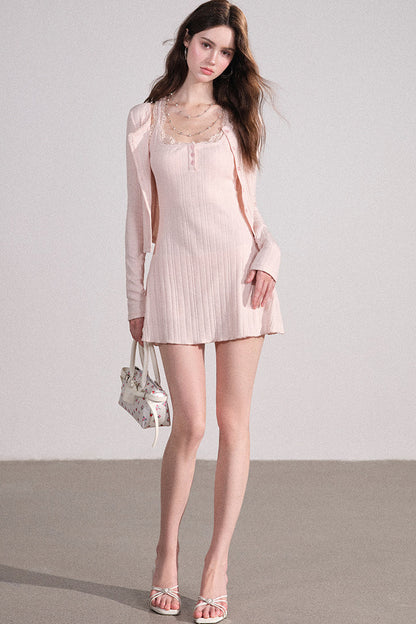 Slim Fit Cardigan and Tank Dress Set-Up