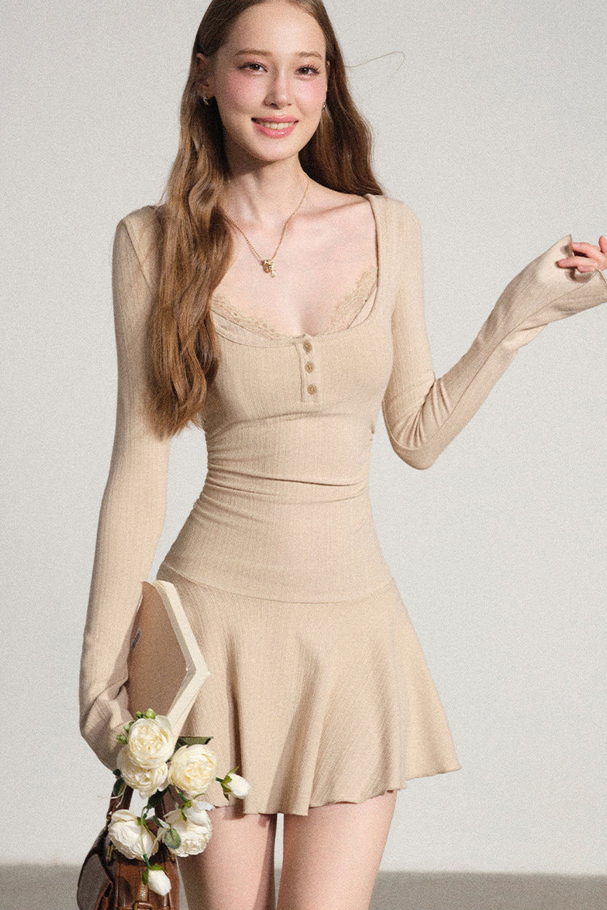 Layered-Look Square Neck Dress