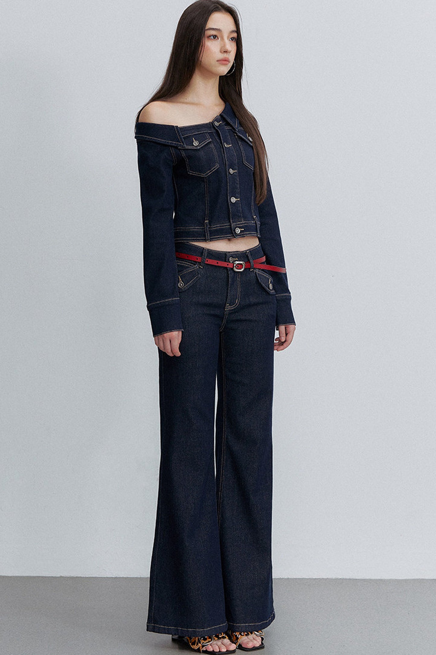 Asymmetrical One-Shoulder Denim Shirt