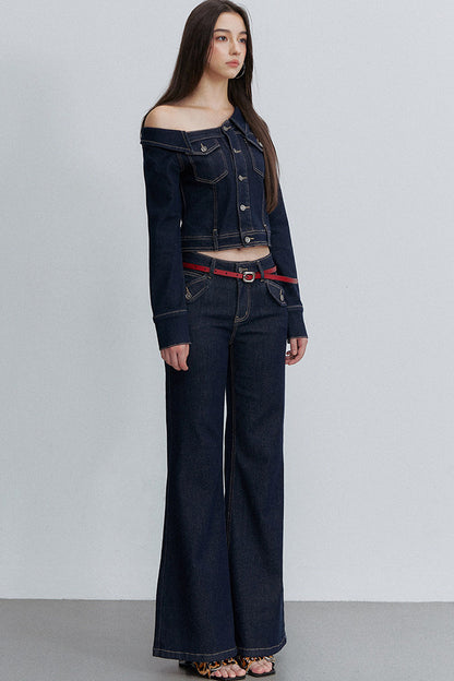 Asymmetrical One-Shoulder Denim Shirt