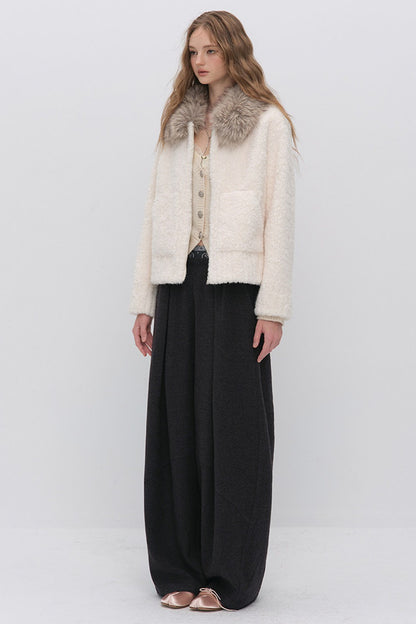 Micro-Loose Fur Collar Faux Fur Jacket