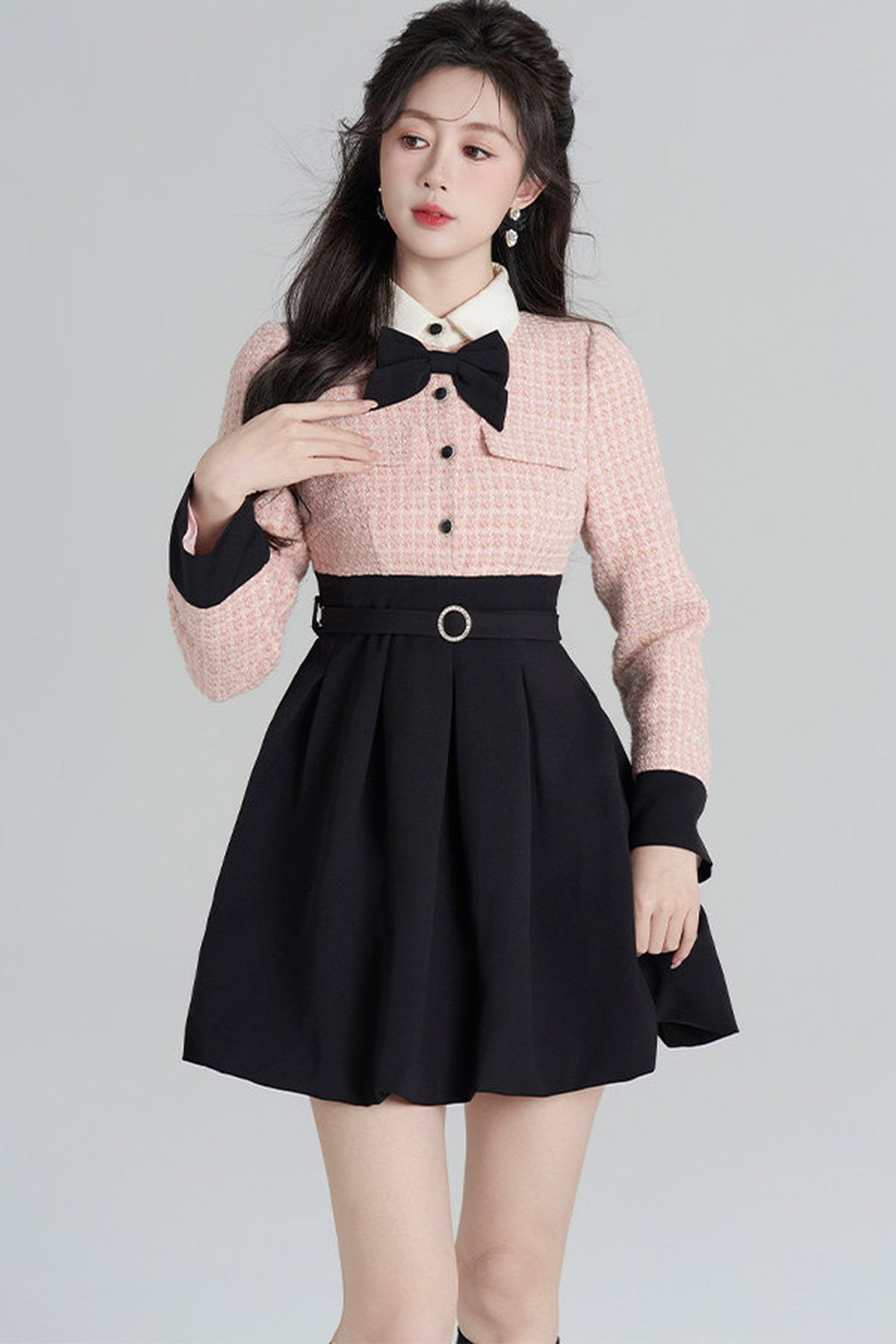 Layered-Look Wool Floral Dress