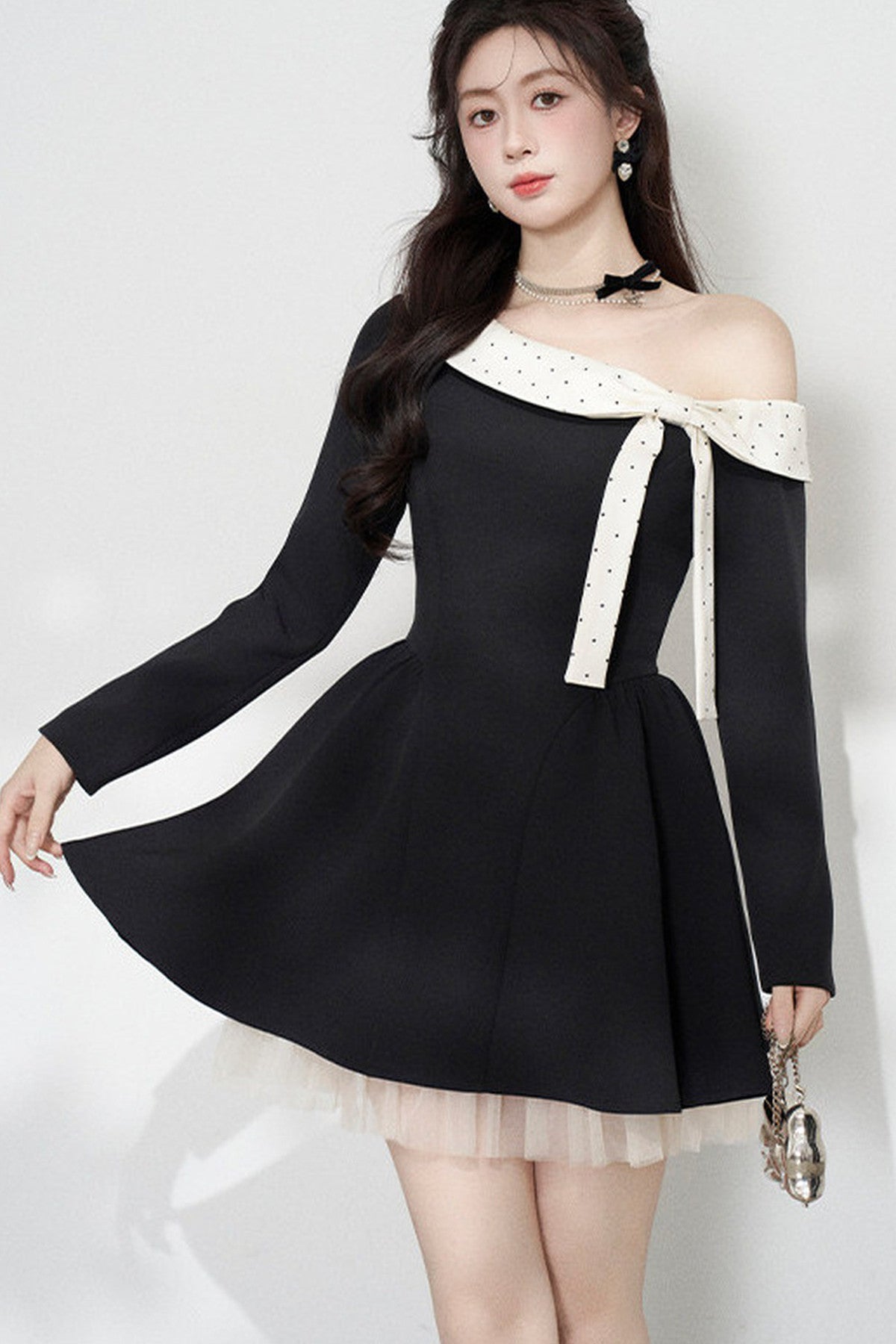Black Off-Shoulder Mesh Dress
