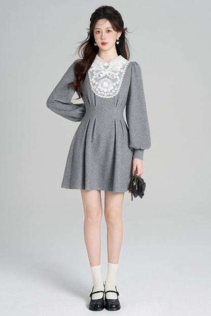 Lace Patchwork Puff Sleeve Dress