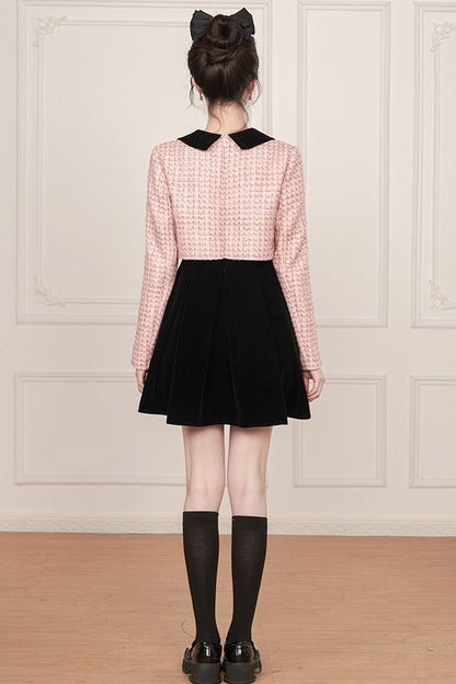 Pink Bow Layered-Look Tweed Dress
