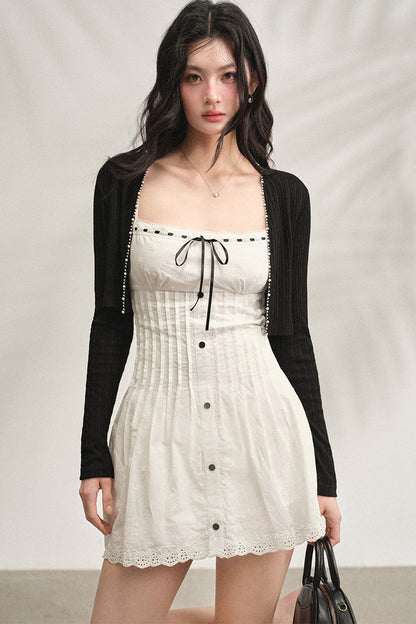 White Strappy Dress & Cardigan Set-Up