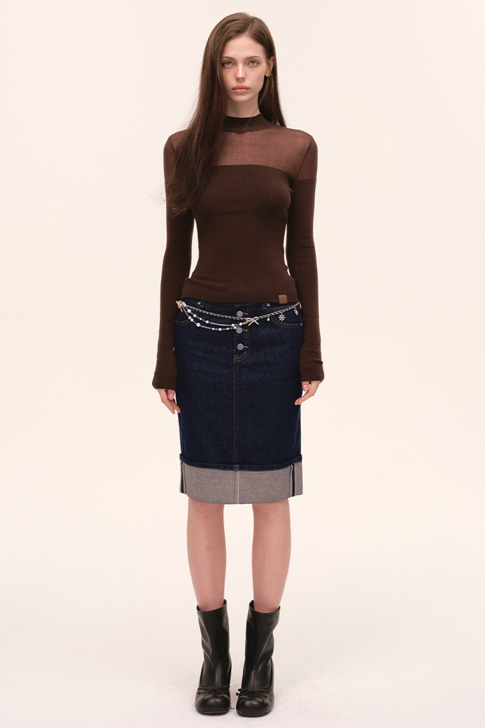 Tencel Spliced Half-Turtleneck Knit Top