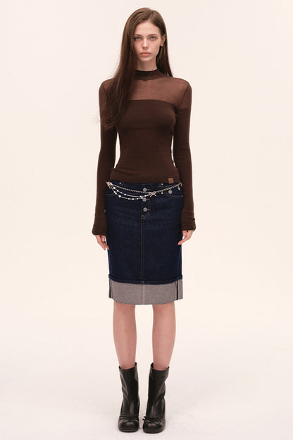 Tencel Spliced Half-Turtleneck Knit Top