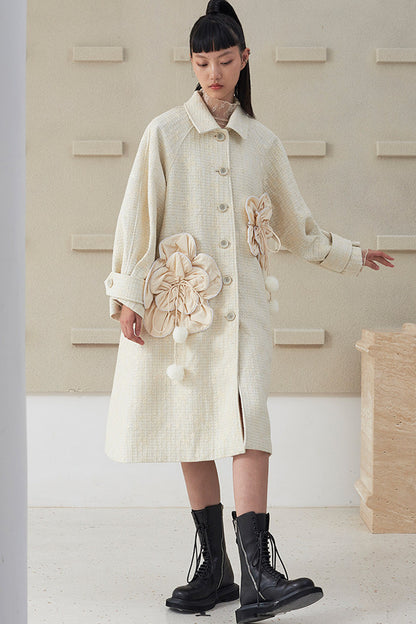 Floral Pleated Wool Coat
