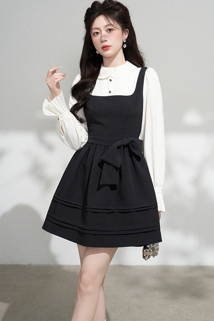 Layered-Look Puffy Collared Dress