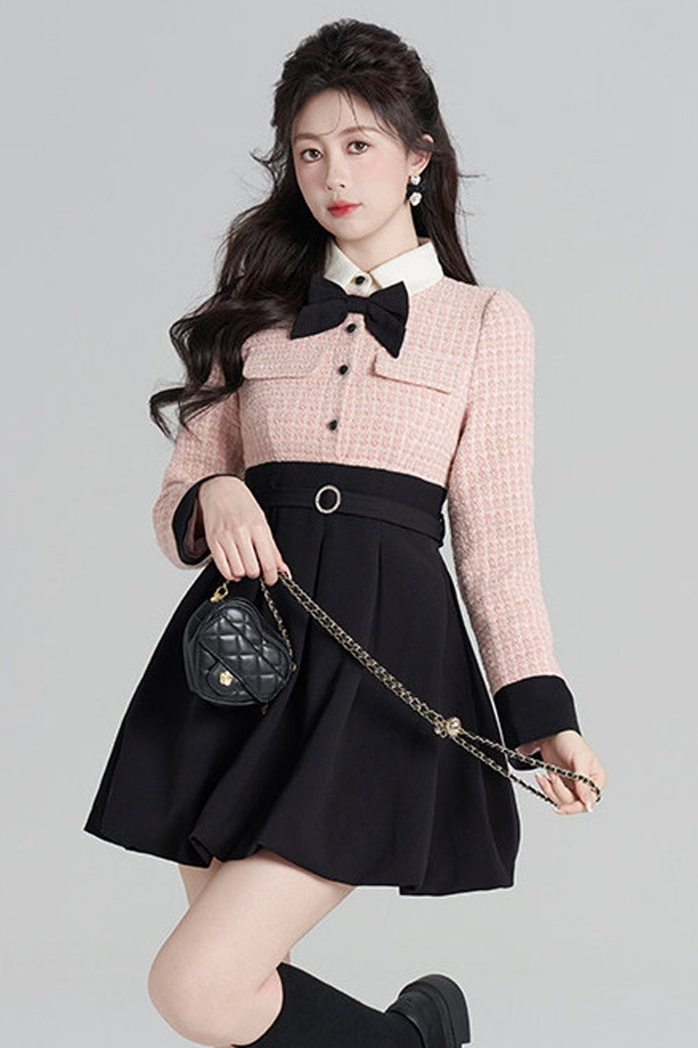 Layered-Look Wool Floral Dress