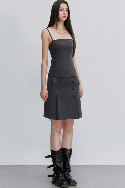 Buttoned Tie Waist Tube Top