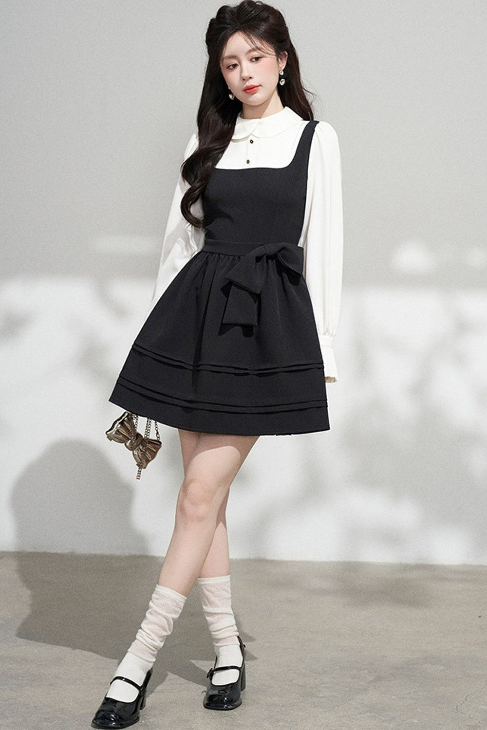 Layered-Look Puffy Collared Dress