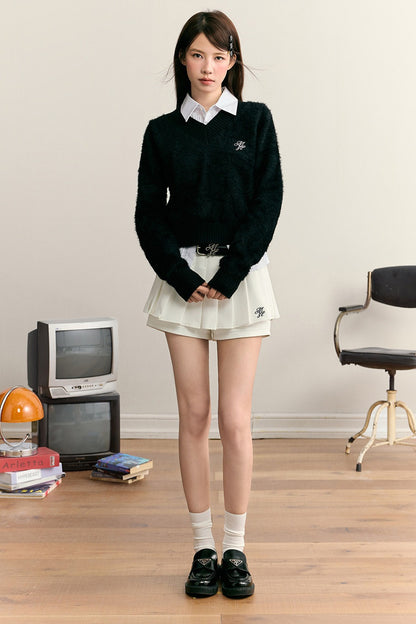 Imitation Mink Fur V-Neck Pullover Sweater