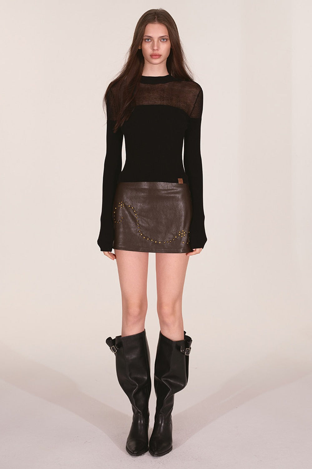 Tencel Spliced Half-Turtleneck Knit Top