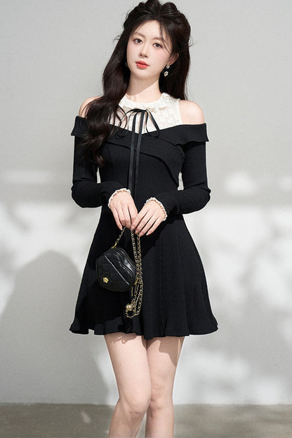 Halter Off-Shoulder Knit Dress