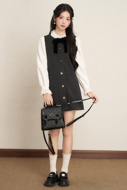 Ruffled Blouse and Vest Dress Set-Up