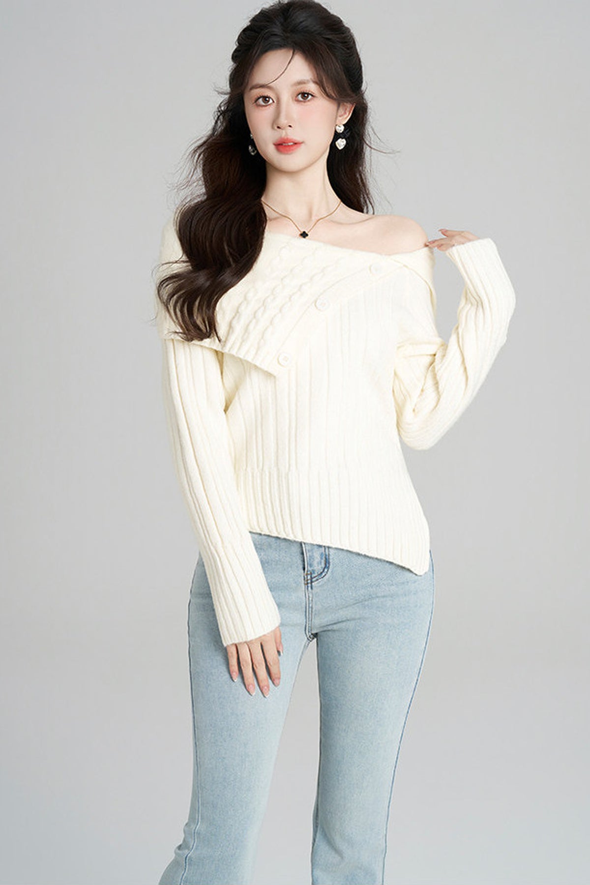 Off-Shoulder Knit Top and Skirt Set-Up