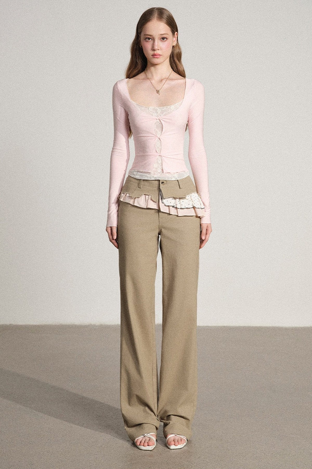 Layered-Look Hollow Out Long Sleeve Top
