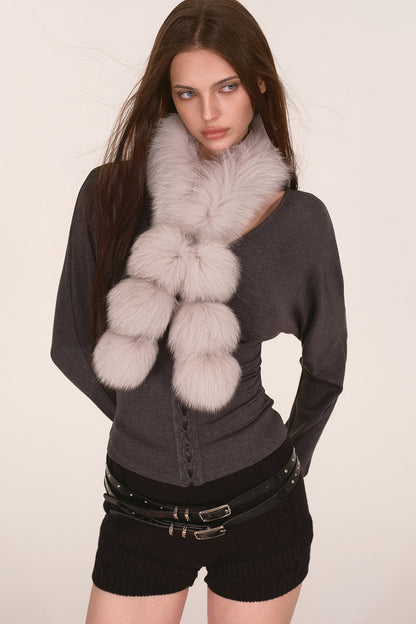 Fox Fur Tassel Pom Pom Scarf
