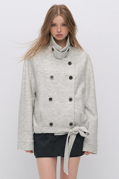 Stand Collar Tie-Up Wool Coat