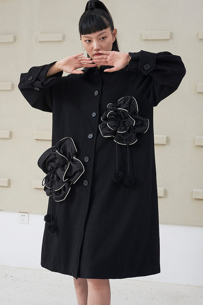 Floral Pleated Wool Coat