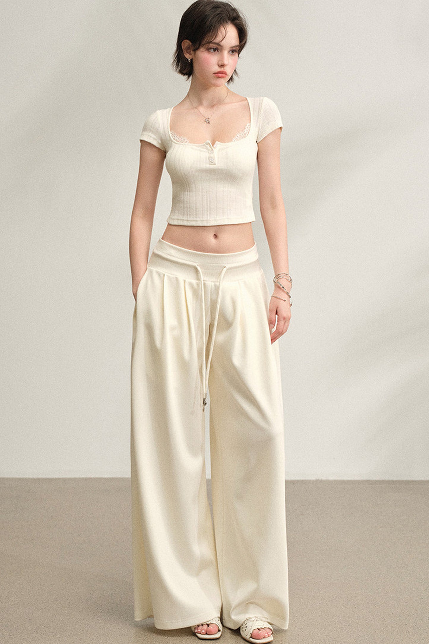 Square Neck Ribbed Lace Top