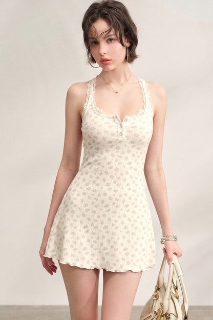 Ribbed Lace Vest Dress with Cardigan Set-Up